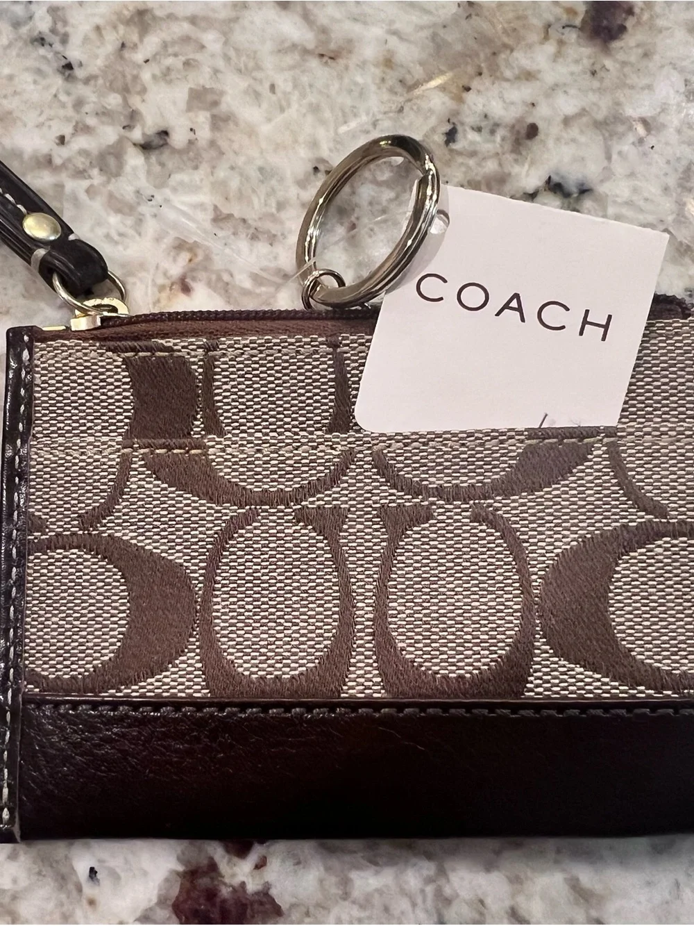 Coach Brown Signature Card & Key Holder with Leather Trim